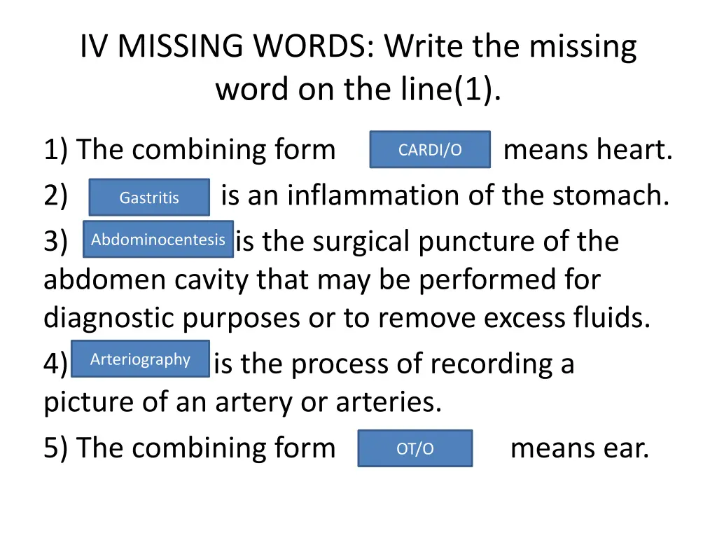 iv missing words write the missing word