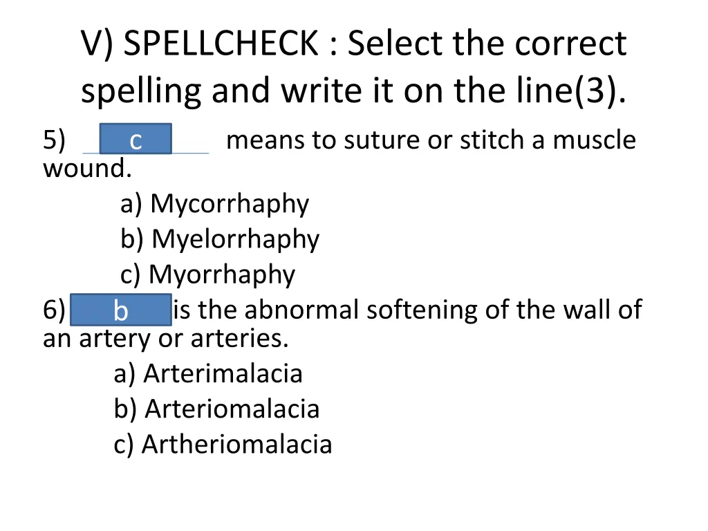 v spellcheck select the correct spelling 2