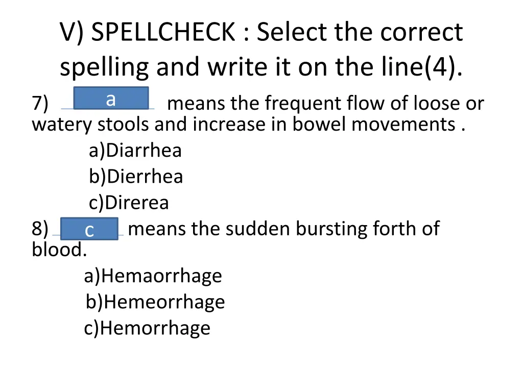 v spellcheck select the correct spelling 3