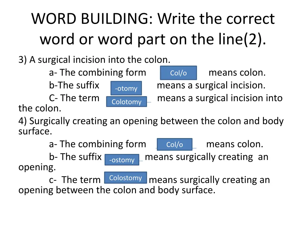 word building write the correct word or word part 1