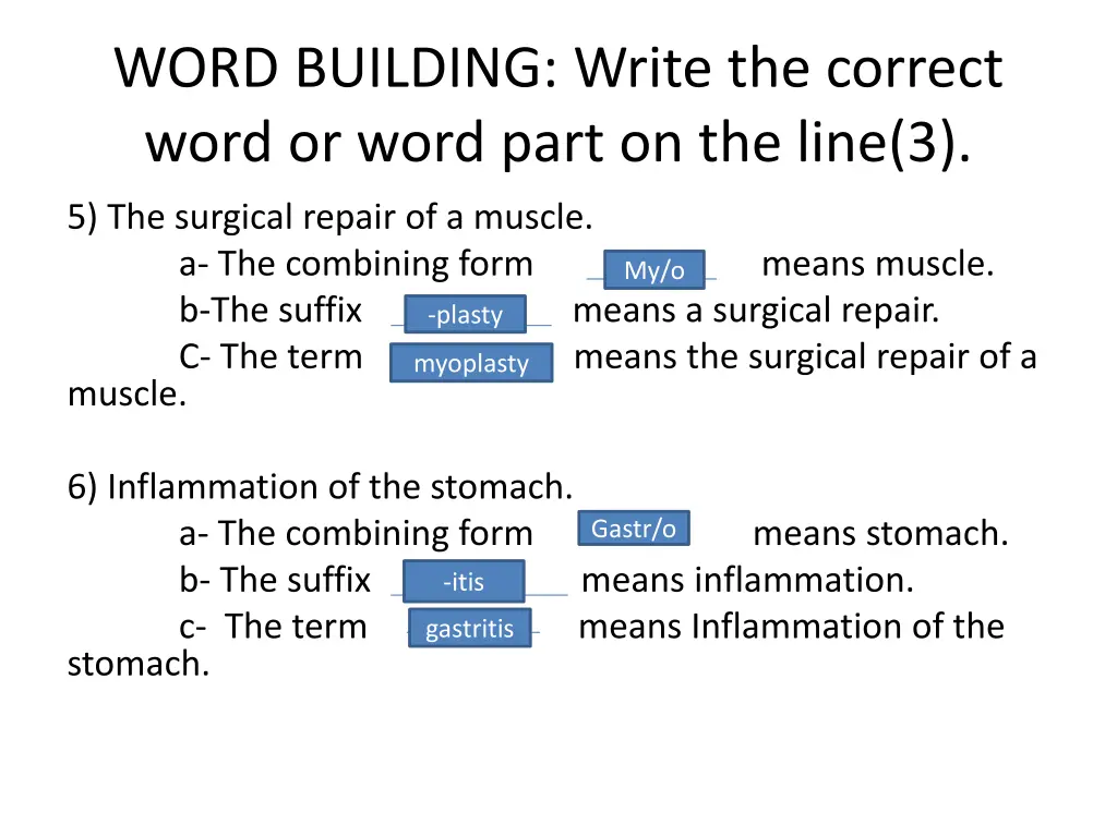 word building write the correct word or word part 2