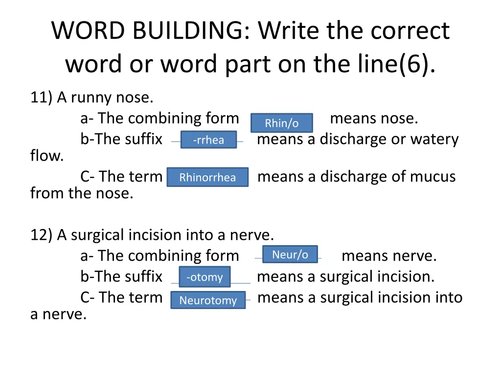 word building write the correct word or word part 5