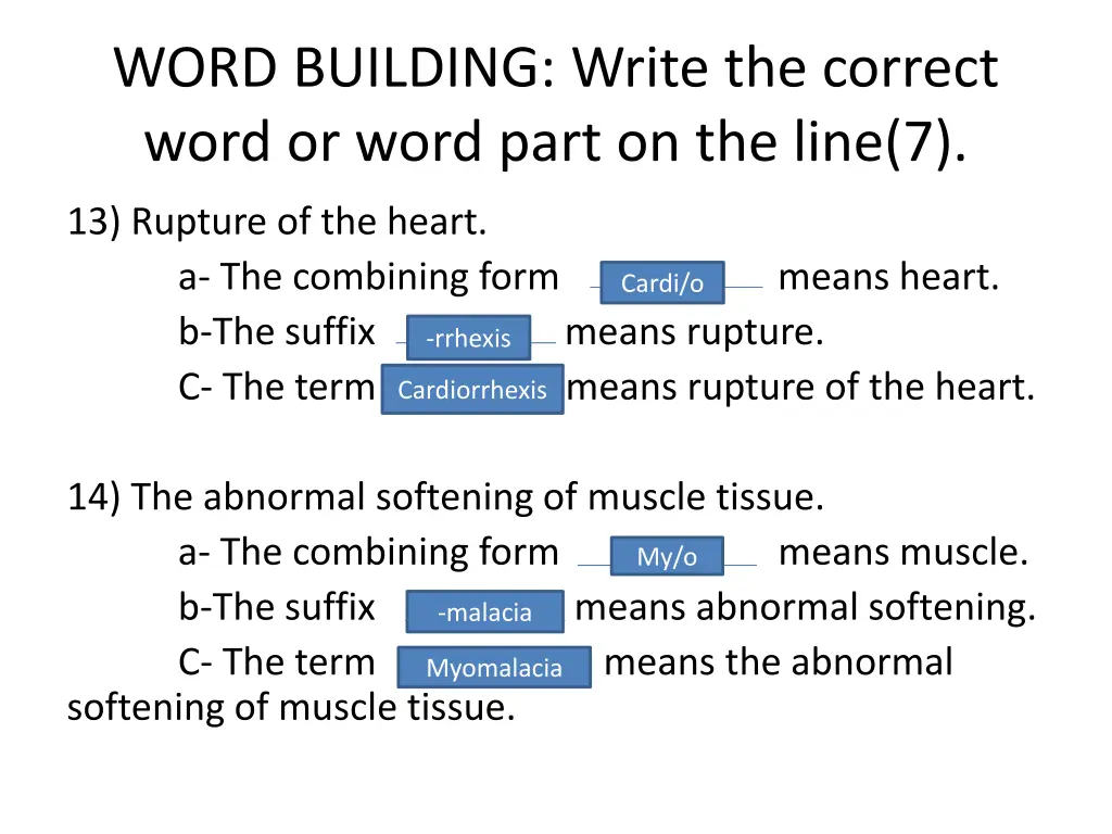 word building write the correct word or word part 6