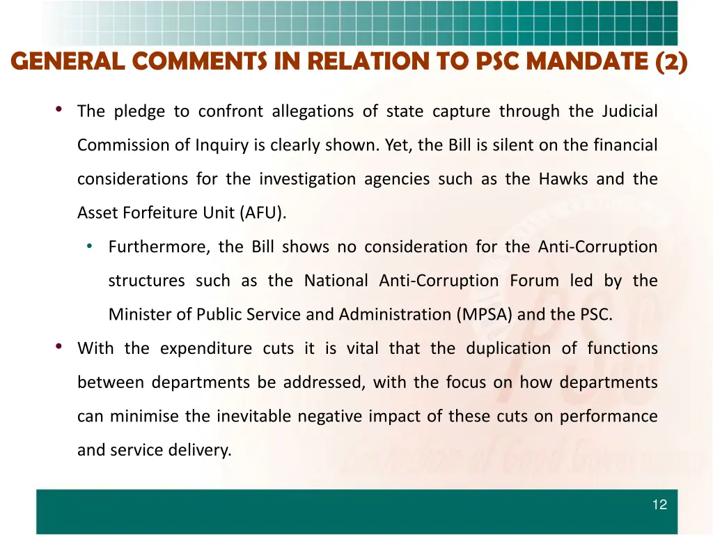 general comments in relation to psc mandate 2