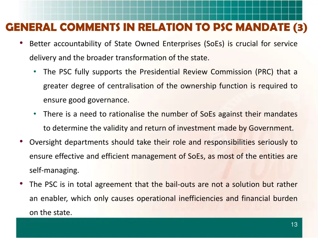 general comments in relation to psc mandate 3