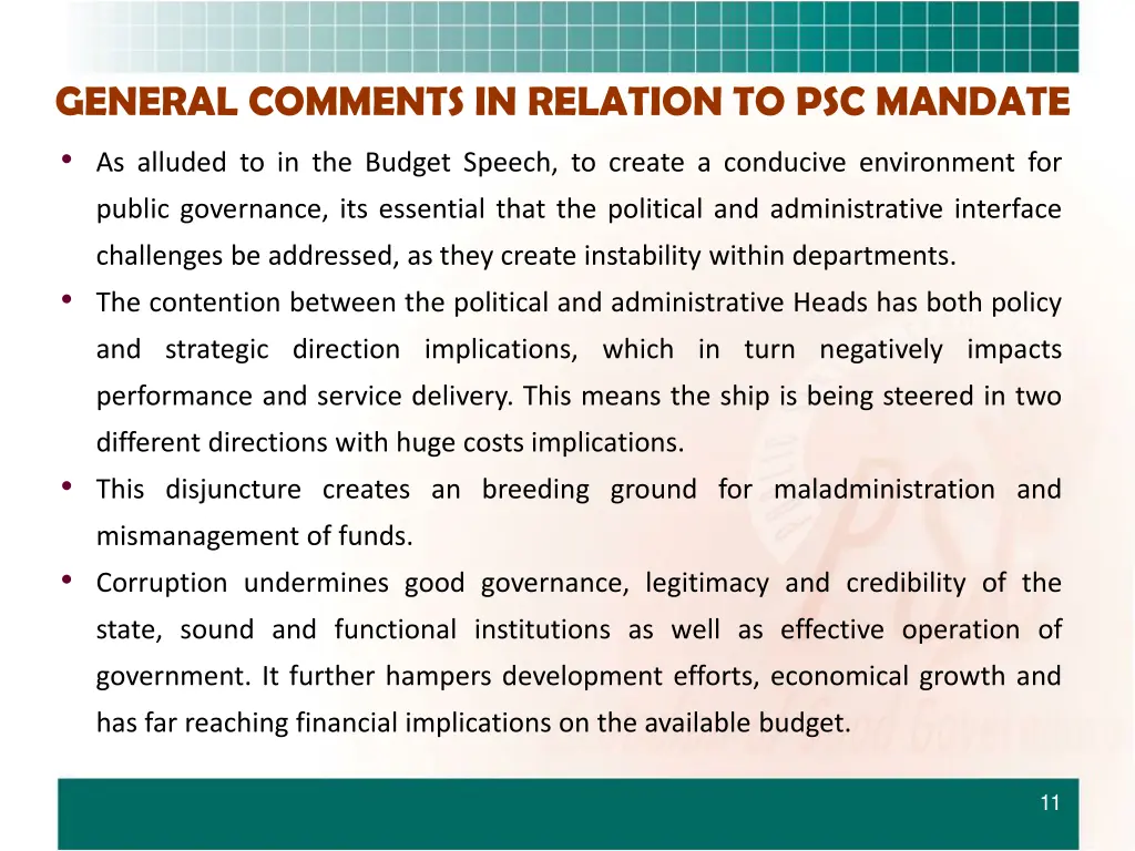 general comments in relation to psc mandate