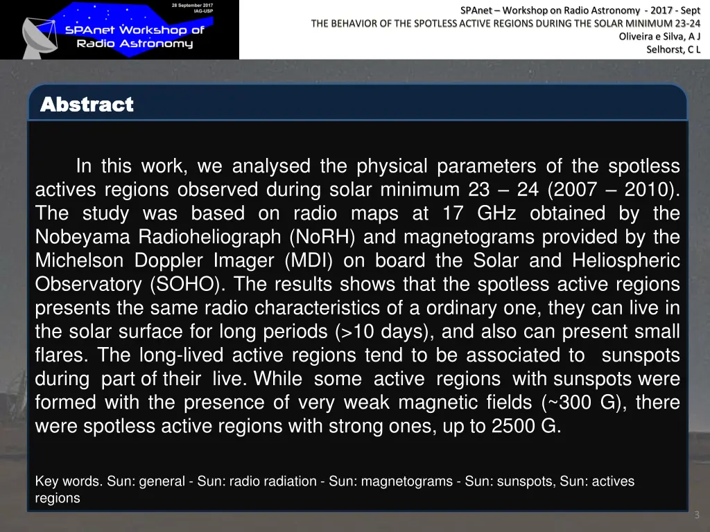 spanet workshop on radio astronomy 2017 sept 2