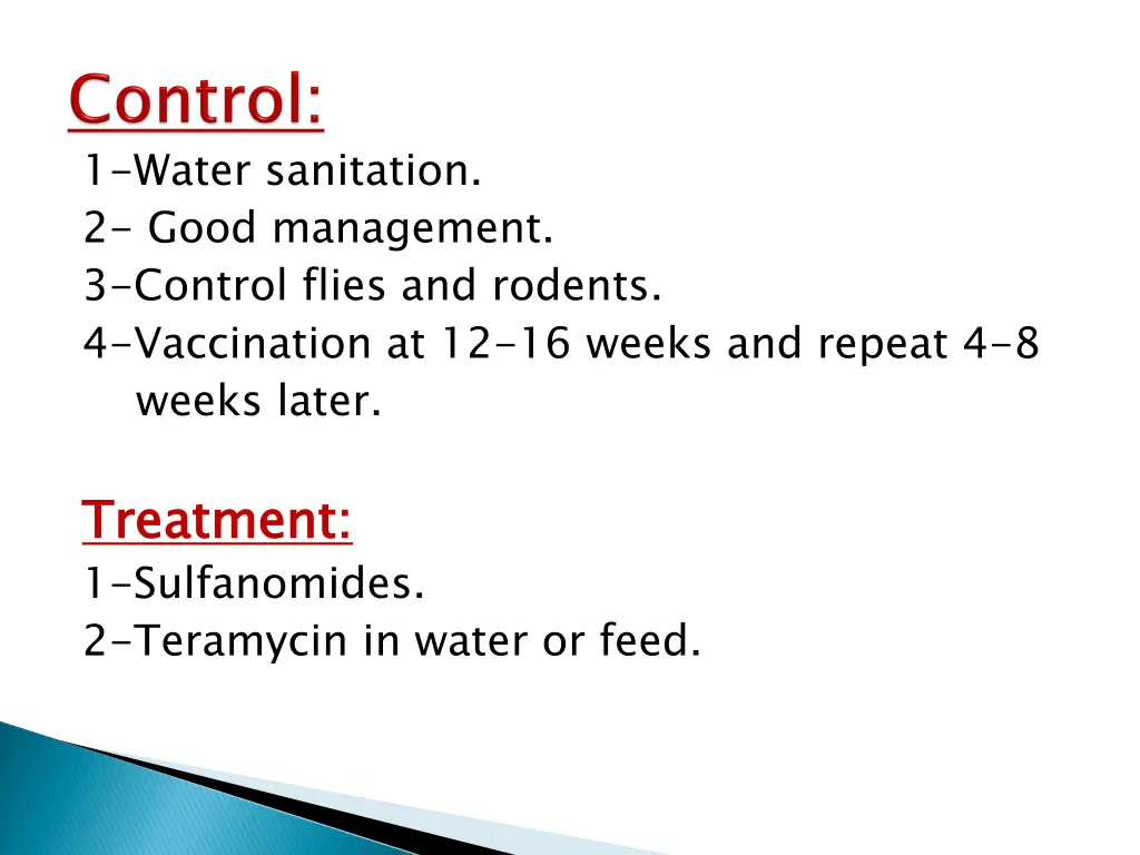 1 water sanitation 2 good management 3 control