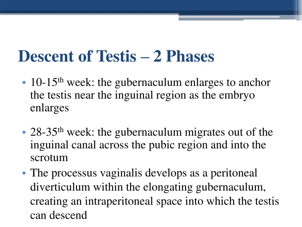 descent of testis 2 phases