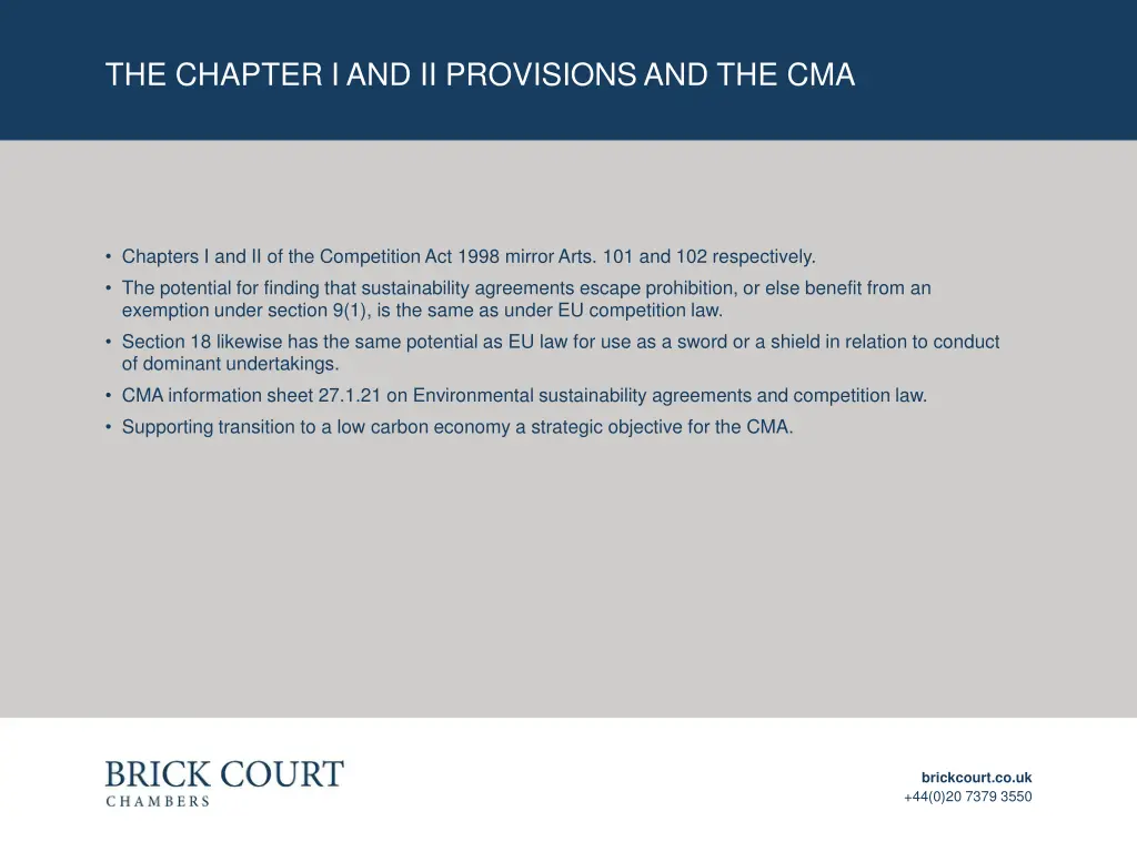 the chapter i and ii provisions and the cma