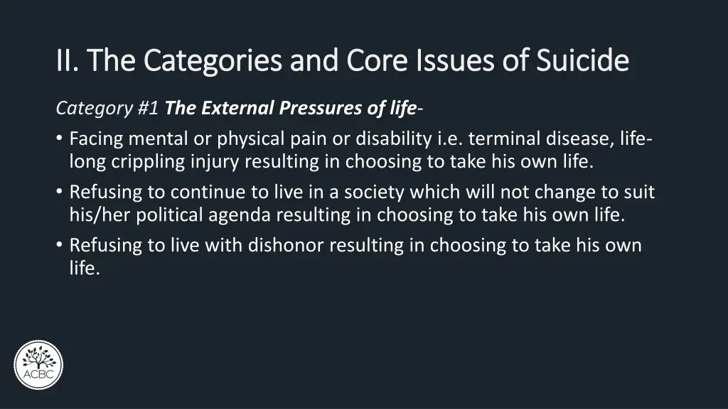 ii the categories and core issues of suicide 1