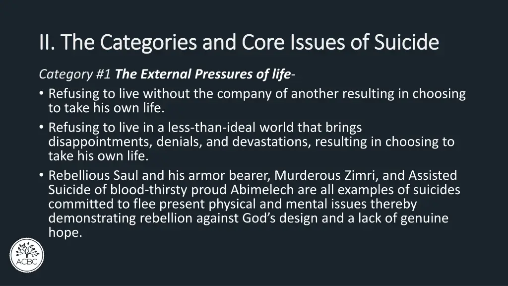 ii the categories and core issues of suicide 2