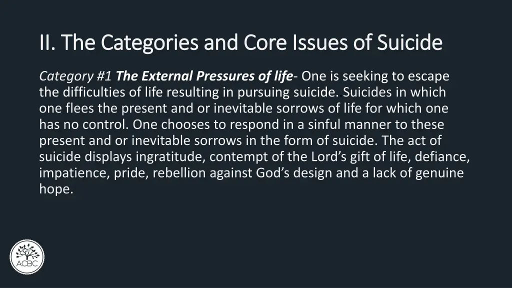 ii the categories and core issues of suicide