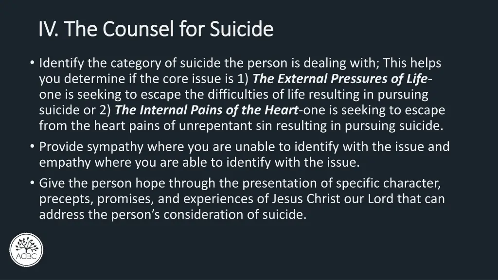 iv the counsel for suicide iv the counsel