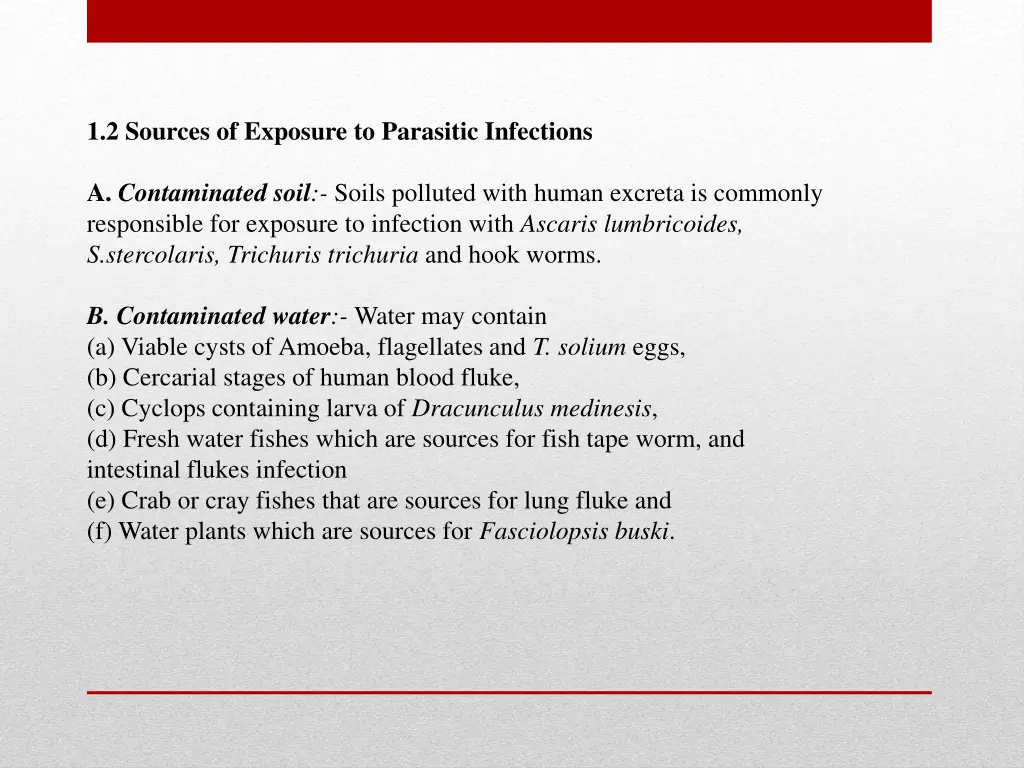 1 2 sources of exposure to parasitic infections