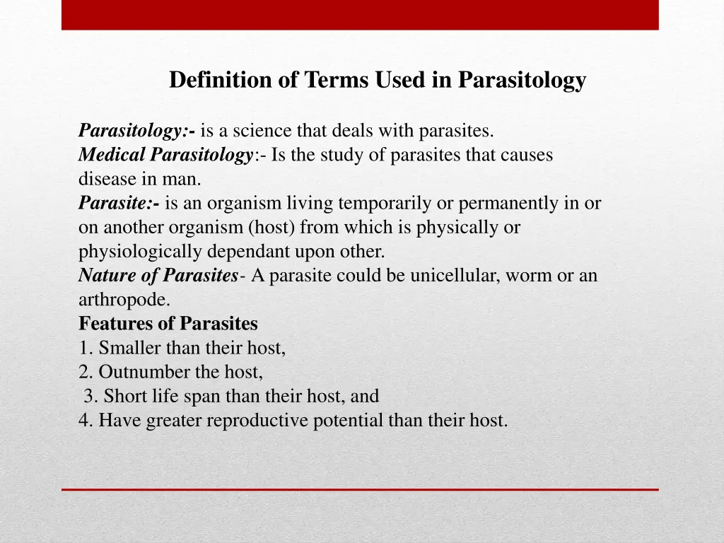 definition of terms used in parasitology