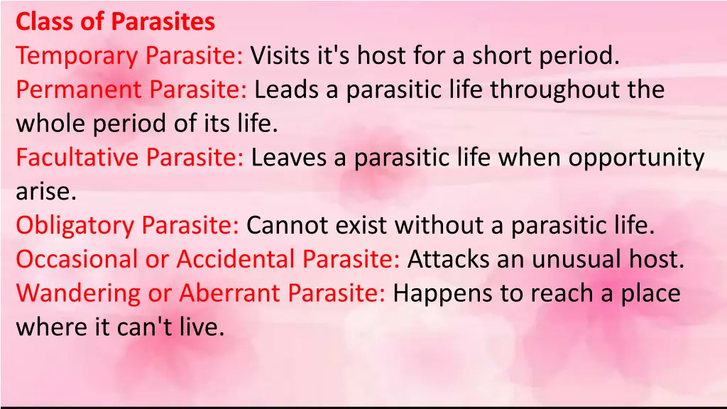 class of parasites temporary parasite visits