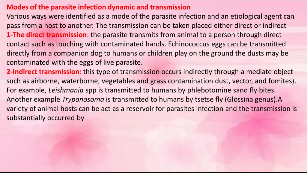 modes of the parasite infection dynamic