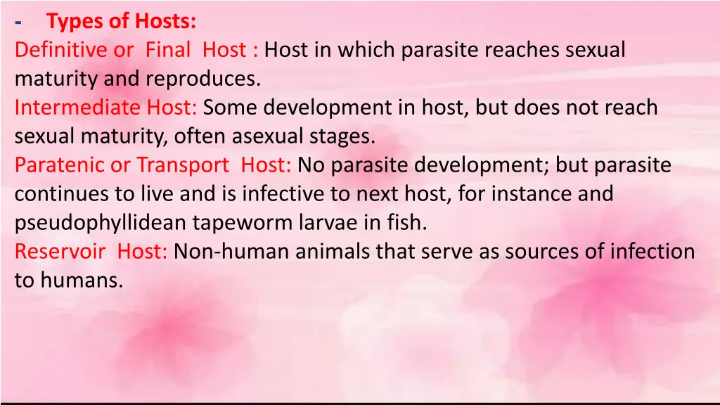 types of hosts definitive or final host host