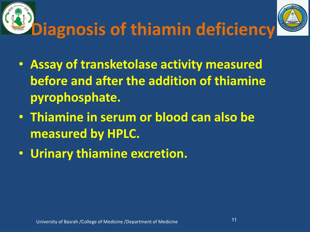 diagnosis of thiamin deficiency