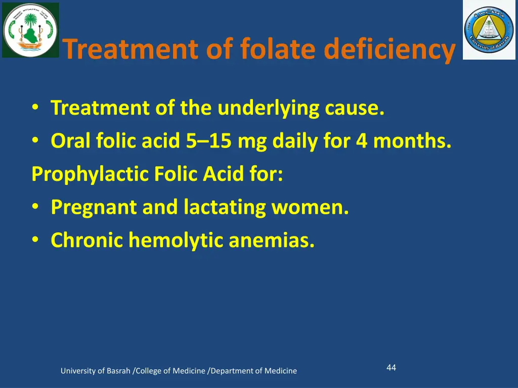 treatment of folate deficiency