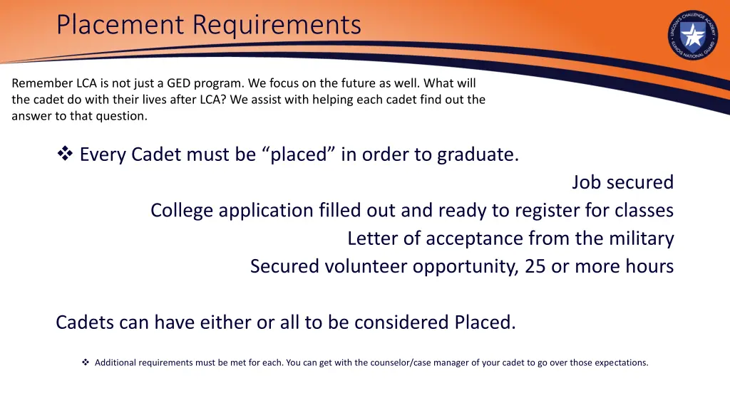 placement requirements