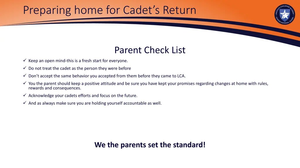 preparing home for cadet s return