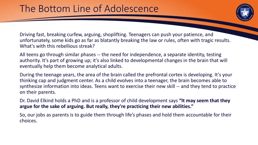 the bottom line of adolescence