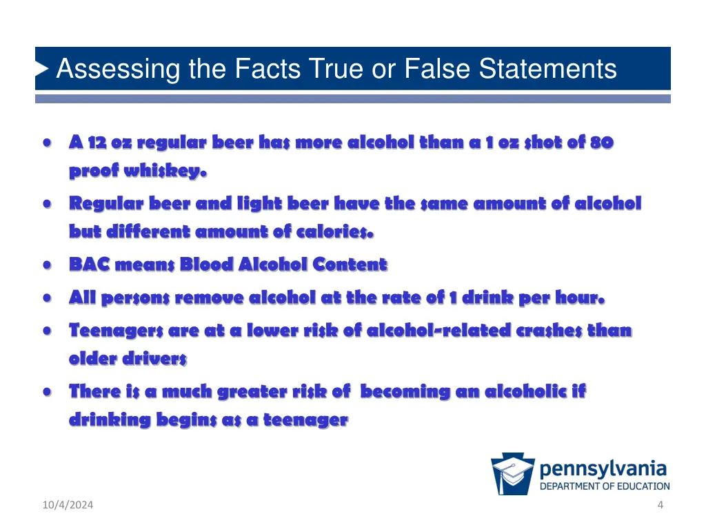 assessing the facts true or false statements