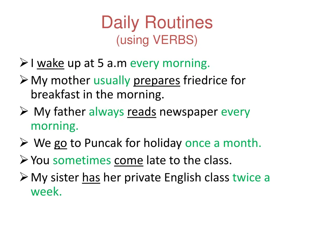 daily routines using verbs