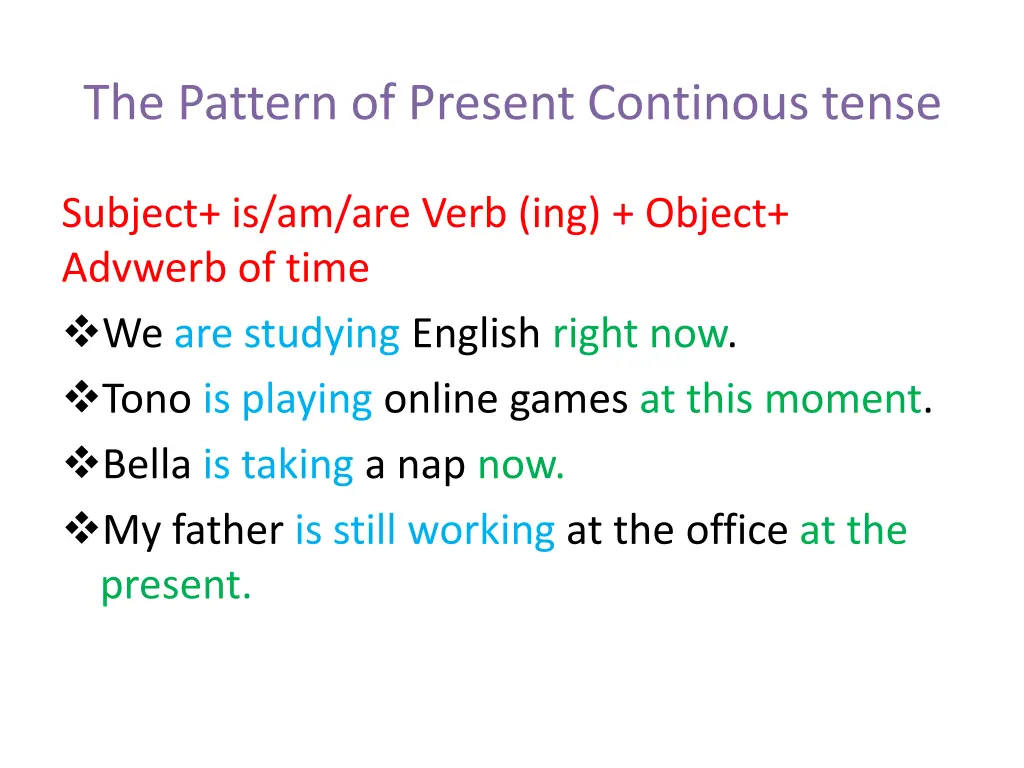 the pattern of present continous tense