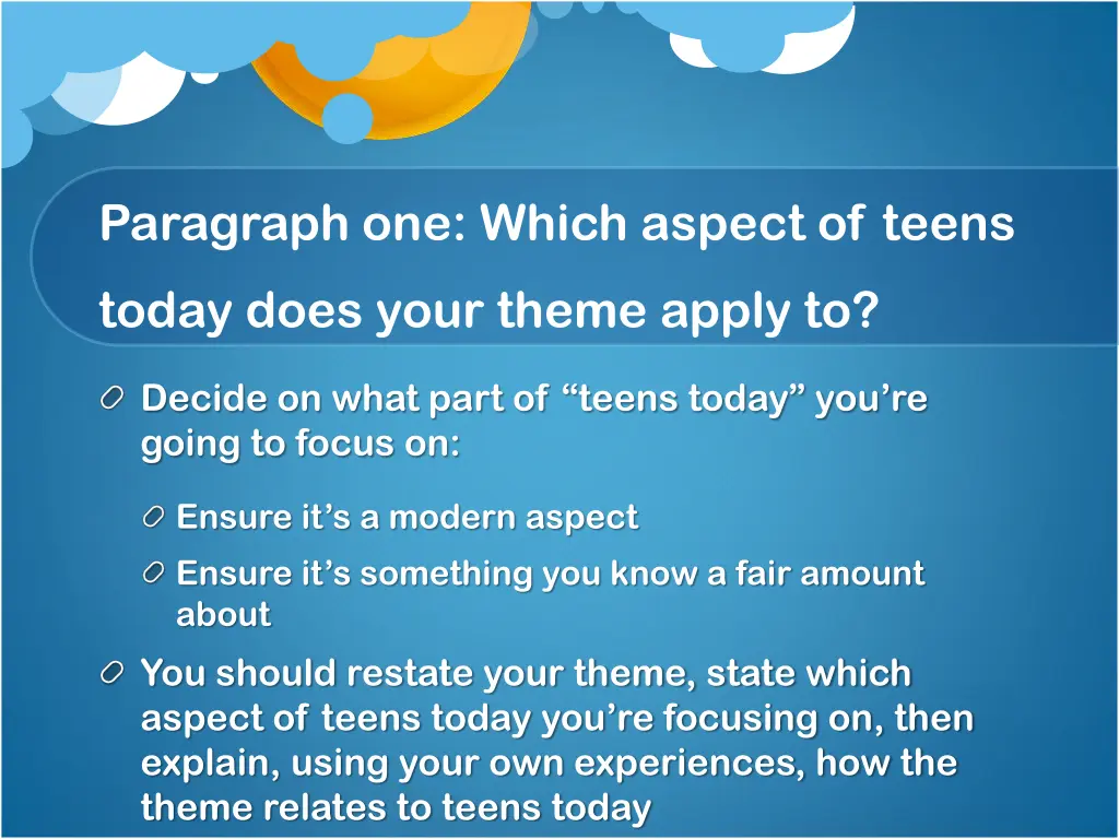 paragraph one which aspect of teens