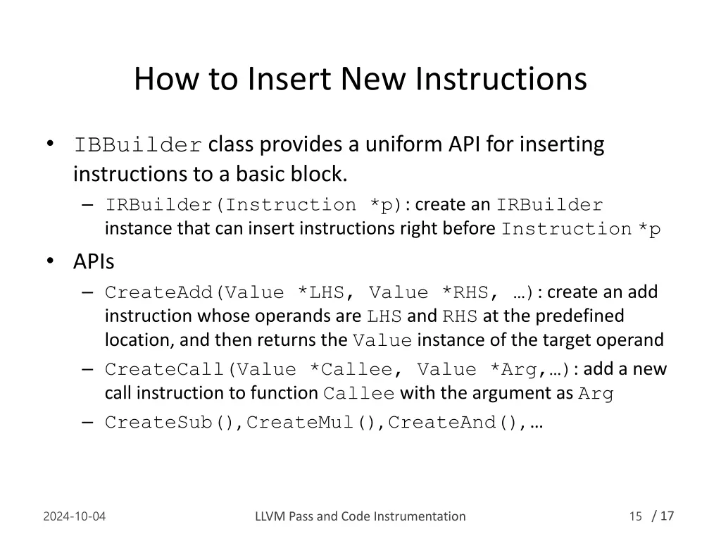 how to insert new instructions