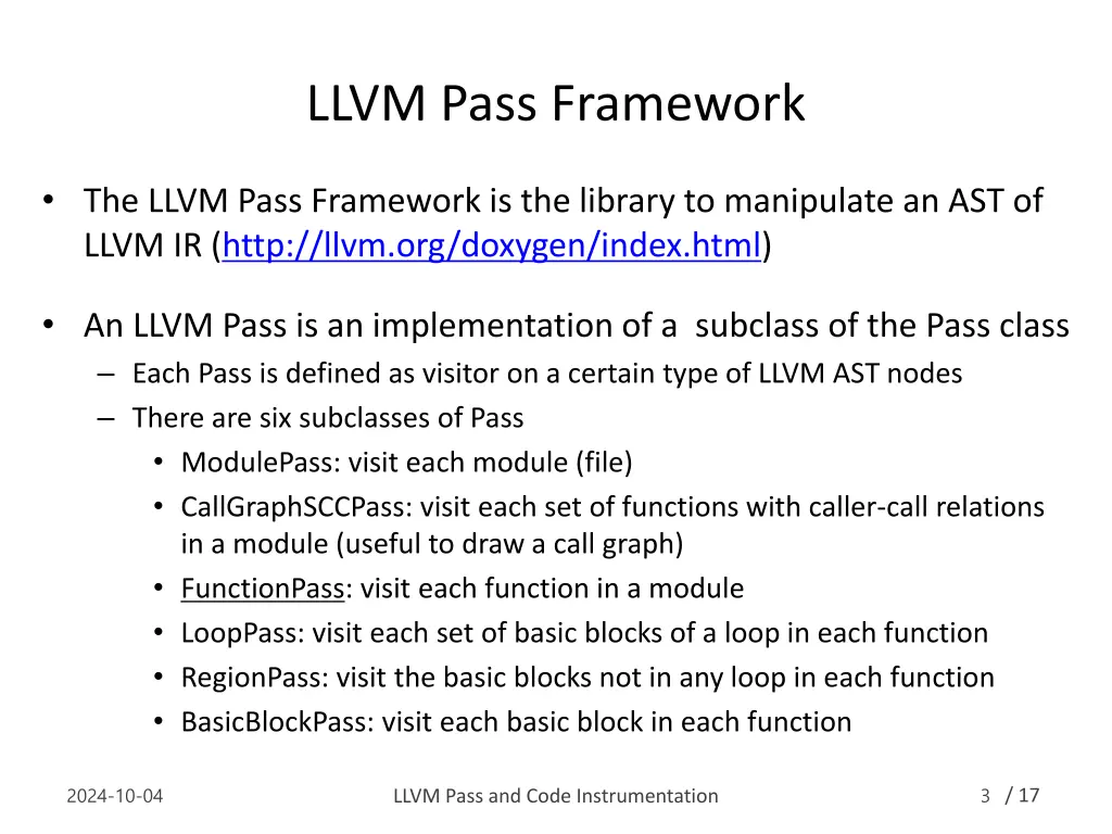 llvm pass framework