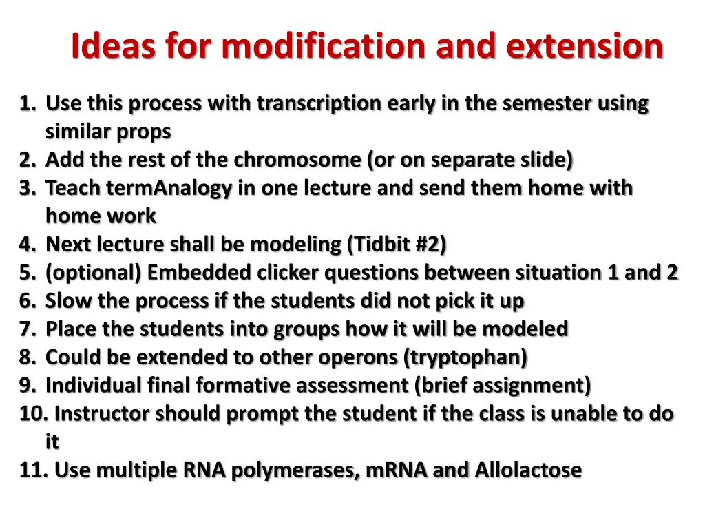 ideas for modification and extension