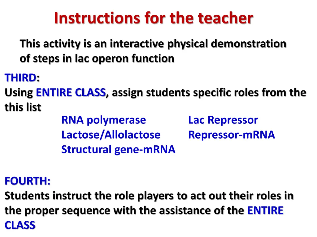 instructions for the teacher 1