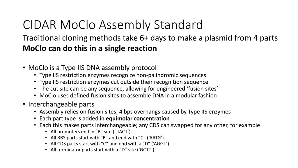 cidar moclo assembly standard traditional cloning