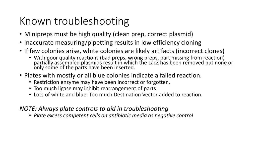 known troubleshooting minipreps must be high