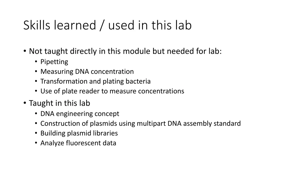 skills learned used in this lab