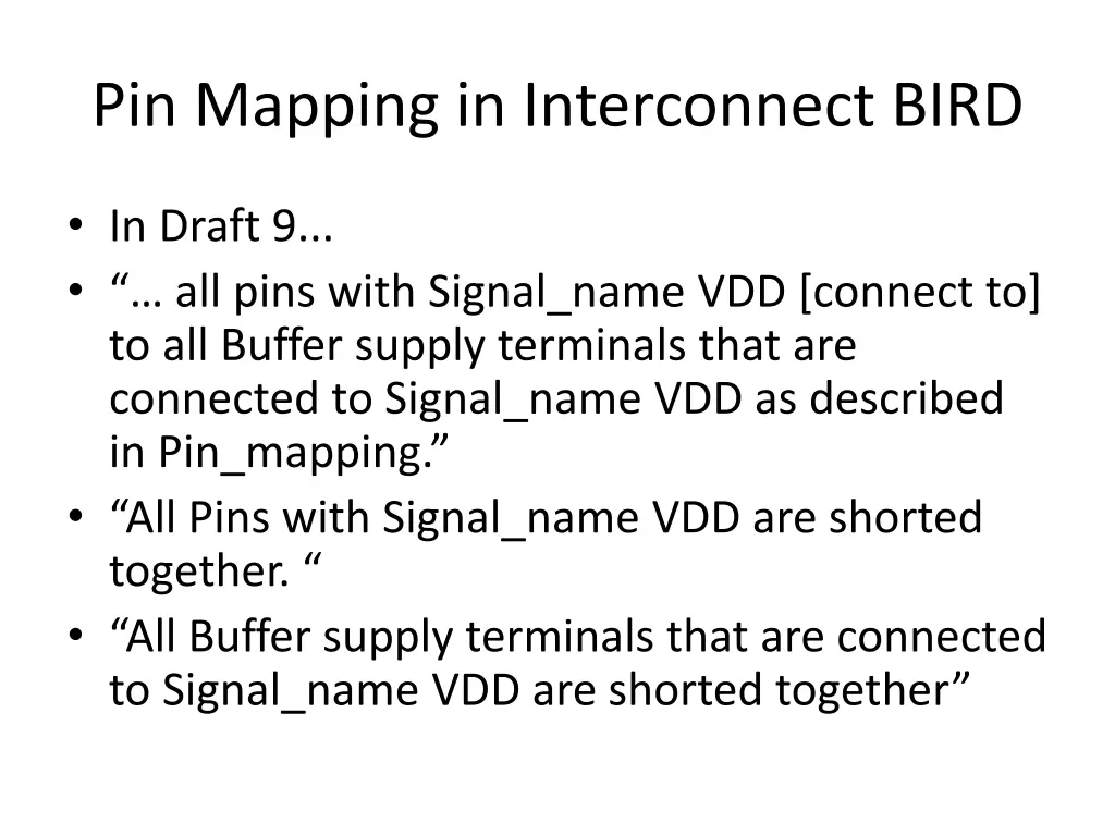 pin mapping in interconnect bird