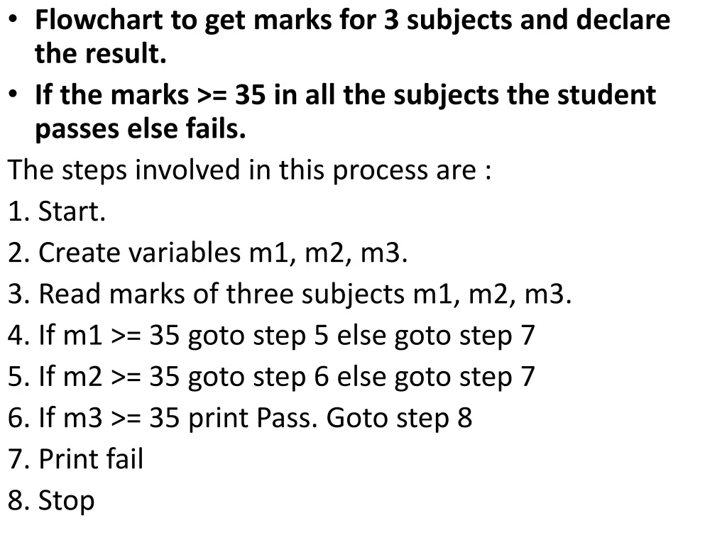 flowchart to get marks for 3 subjects and declare