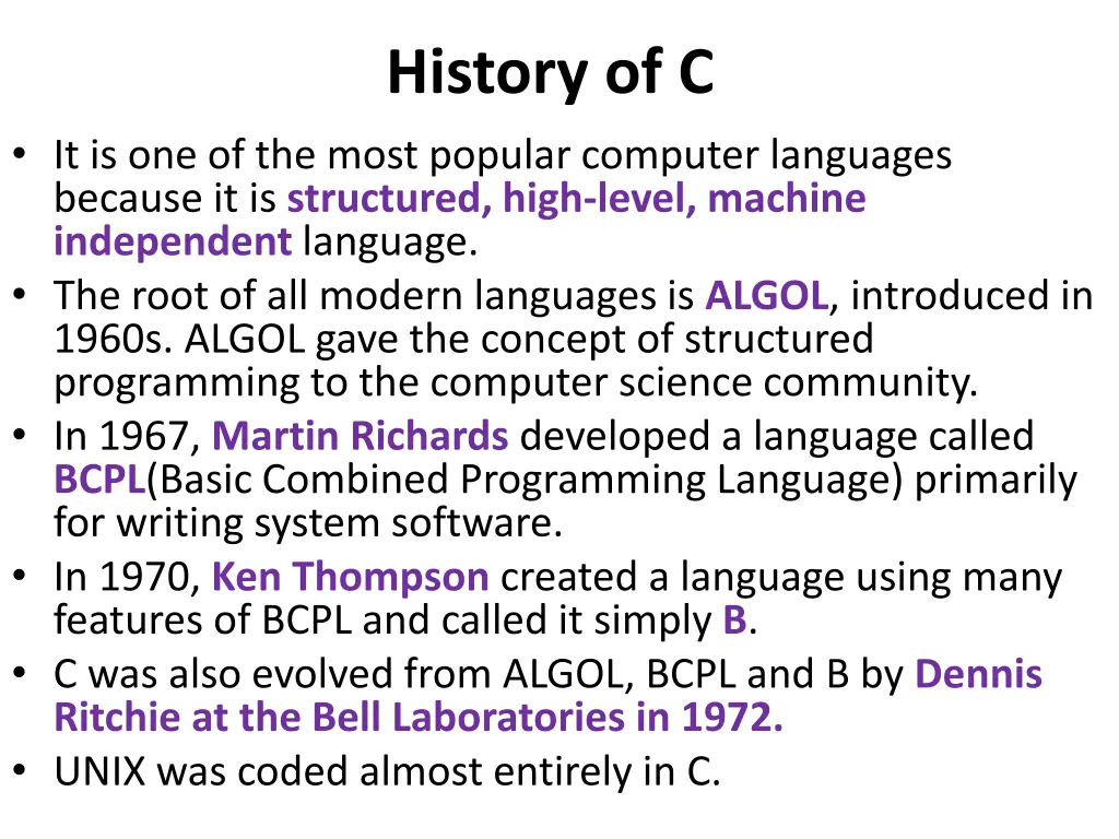 history of c