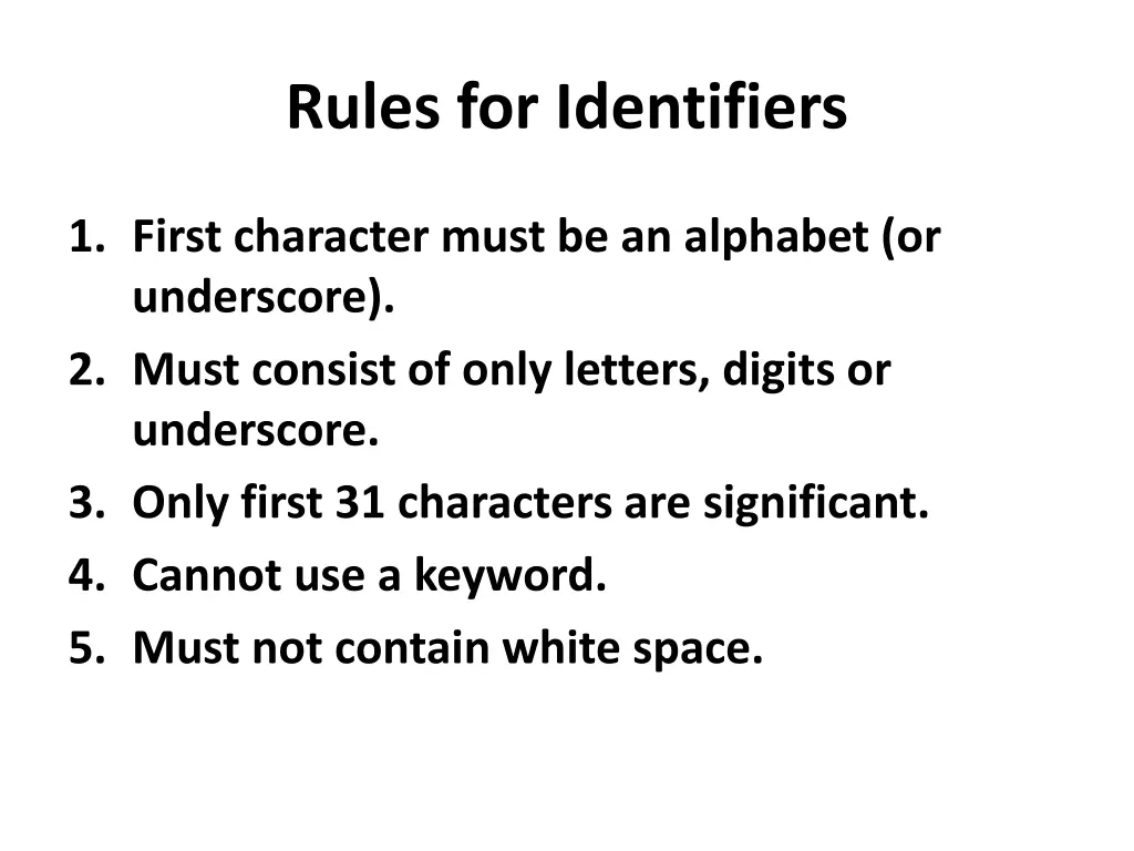 rules for identifiers