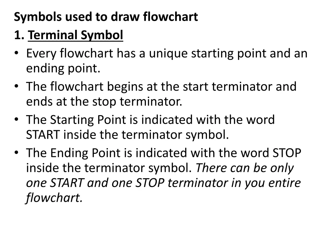 symbols used to draw flowchart 1 terminal symbol