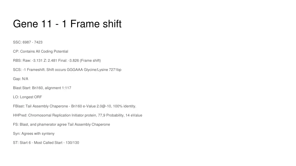 gene 11 1 frame shift