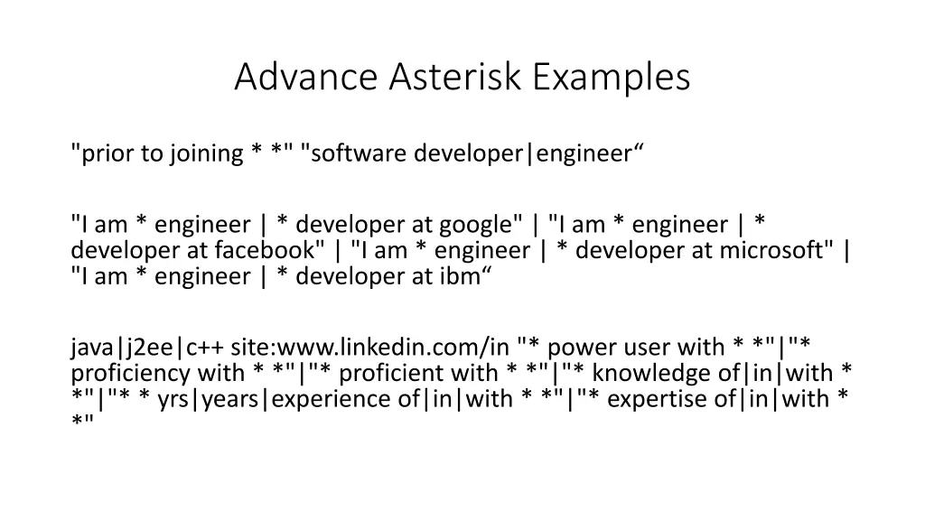 advance asterisk examples