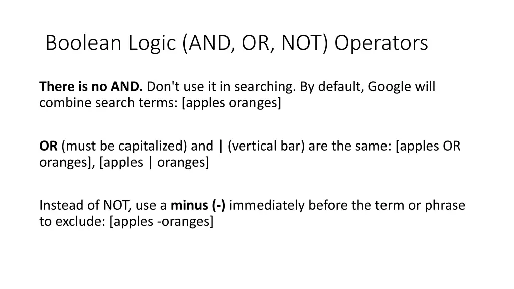 boolean logic and or not operators