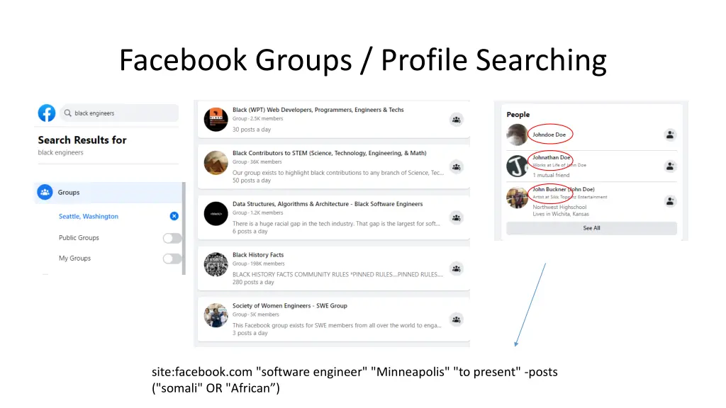 facebook groups profile searching