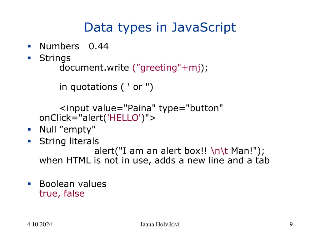 data types in javascript