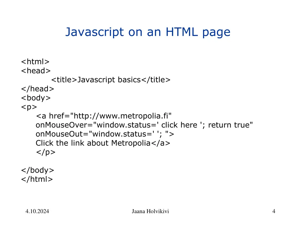 javascript on an html page 1